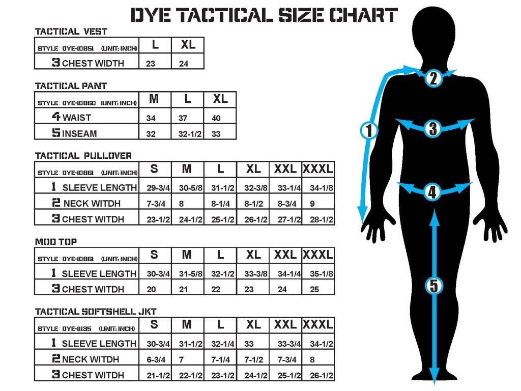 Dye Pants Size Chart
