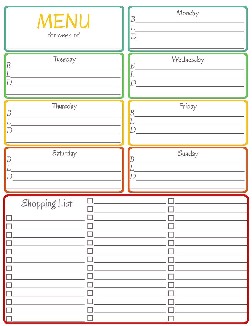 Printable Weekly Menu and Shopping List