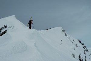 three skiers